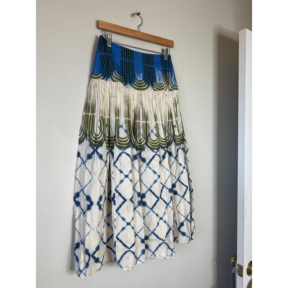 NEW Alexis Flare Pockets Tie Dye Abstract Print Cotton Serrano Skirt Blue - Picture 3 of 6